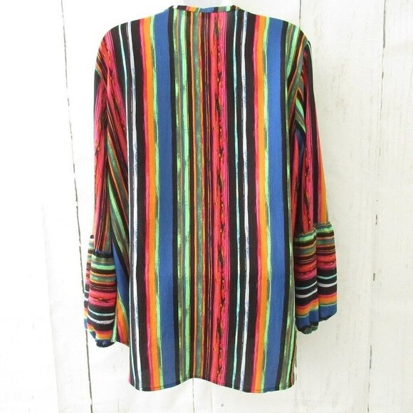 Notations Woman Top 1X Stripe Long Sleeve V Neck Plus Size - Picture 2 of 6
